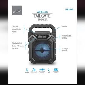 Wireless Tailgate Speaker - Black with Color Changing LED